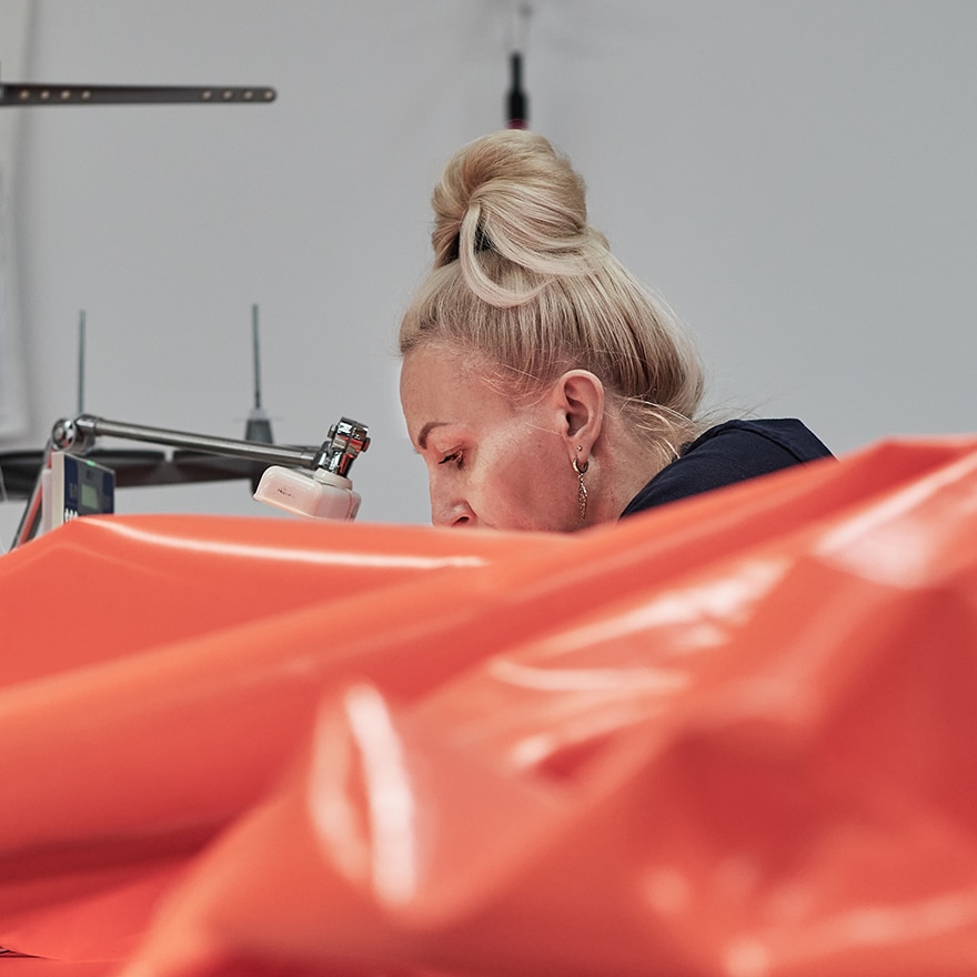 Close-up on Hans Aa fire-resistant tarp material
